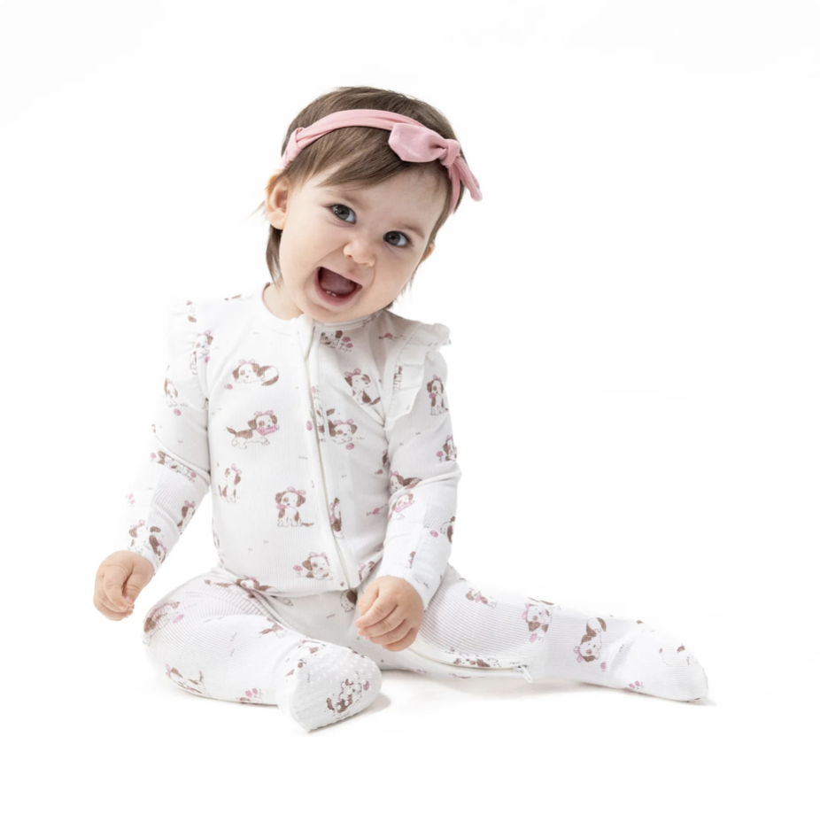 Angel Dear Angel Dear Explorer Puppy Pink 2 Way Ruffle Back Zipper Footie