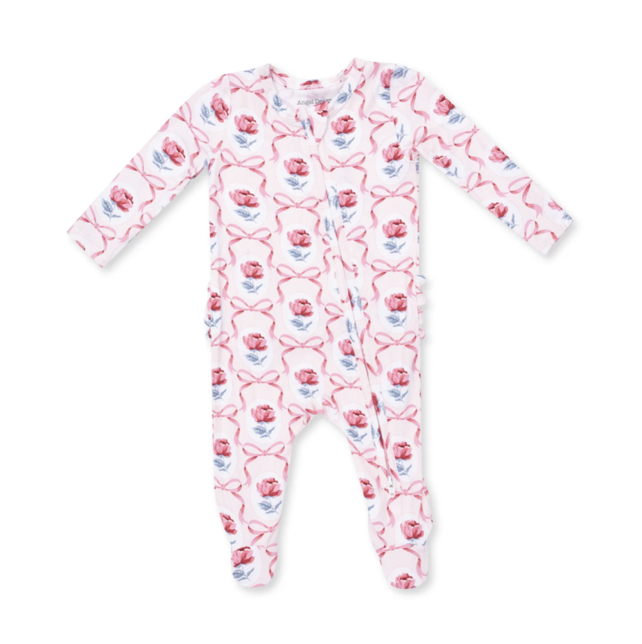 Angel Dear Angel Dear Leslie Rose 2 Way Ruffle Back Zipper Footie