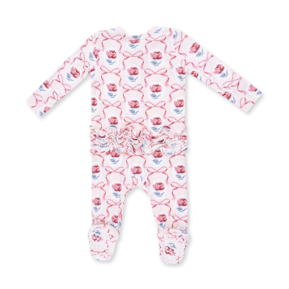 Angel Dear Angel Dear Leslie Rose 2 Way Ruffle Back Zipper Footie
