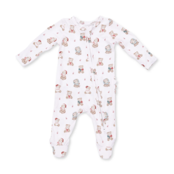 Angel Dear Angel Dear Christmas Teddy Bears Pink 2 Way Ruffle Back Zipper Footie