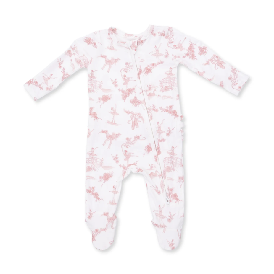 Angel Dear Angel Dear Ballet Toile 2 Way Ruffle Back Zipper Footie