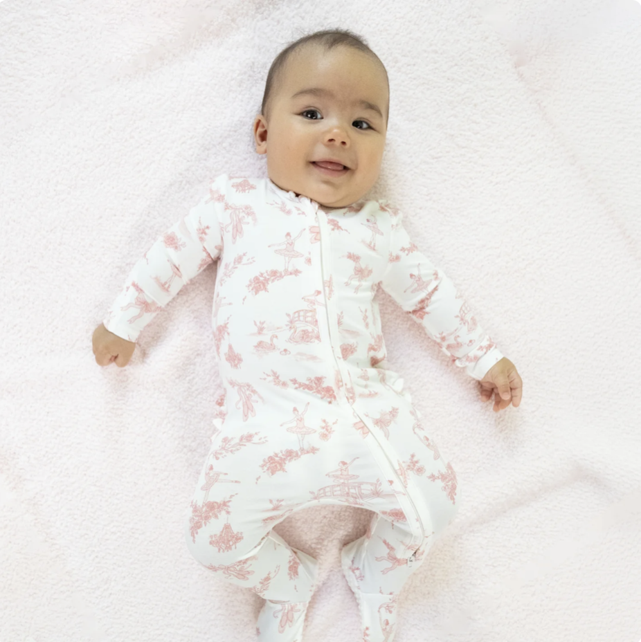 Angel Dear Angel Dear Ballet Toile 2 Way Ruffle Back Zipper Footie