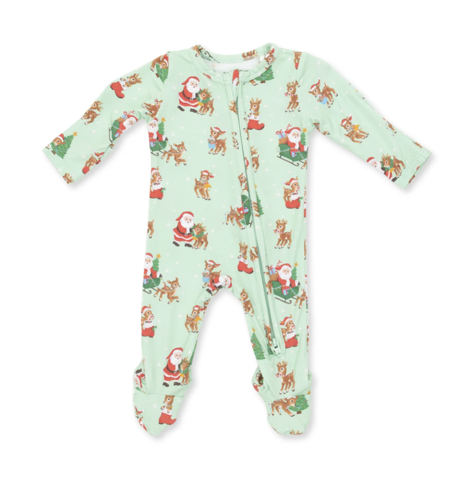 Angel Dear Angel Dear Vintage Reindeer & Santa Uni 2 Way Zipper Footie