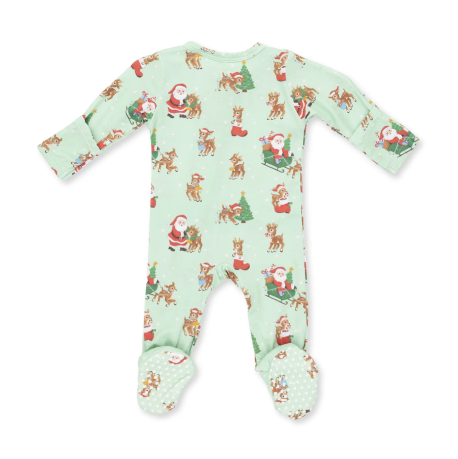 Angel Dear Angel Dear Vintage Reindeer & Santa Uni 2 Way Zipper Footie