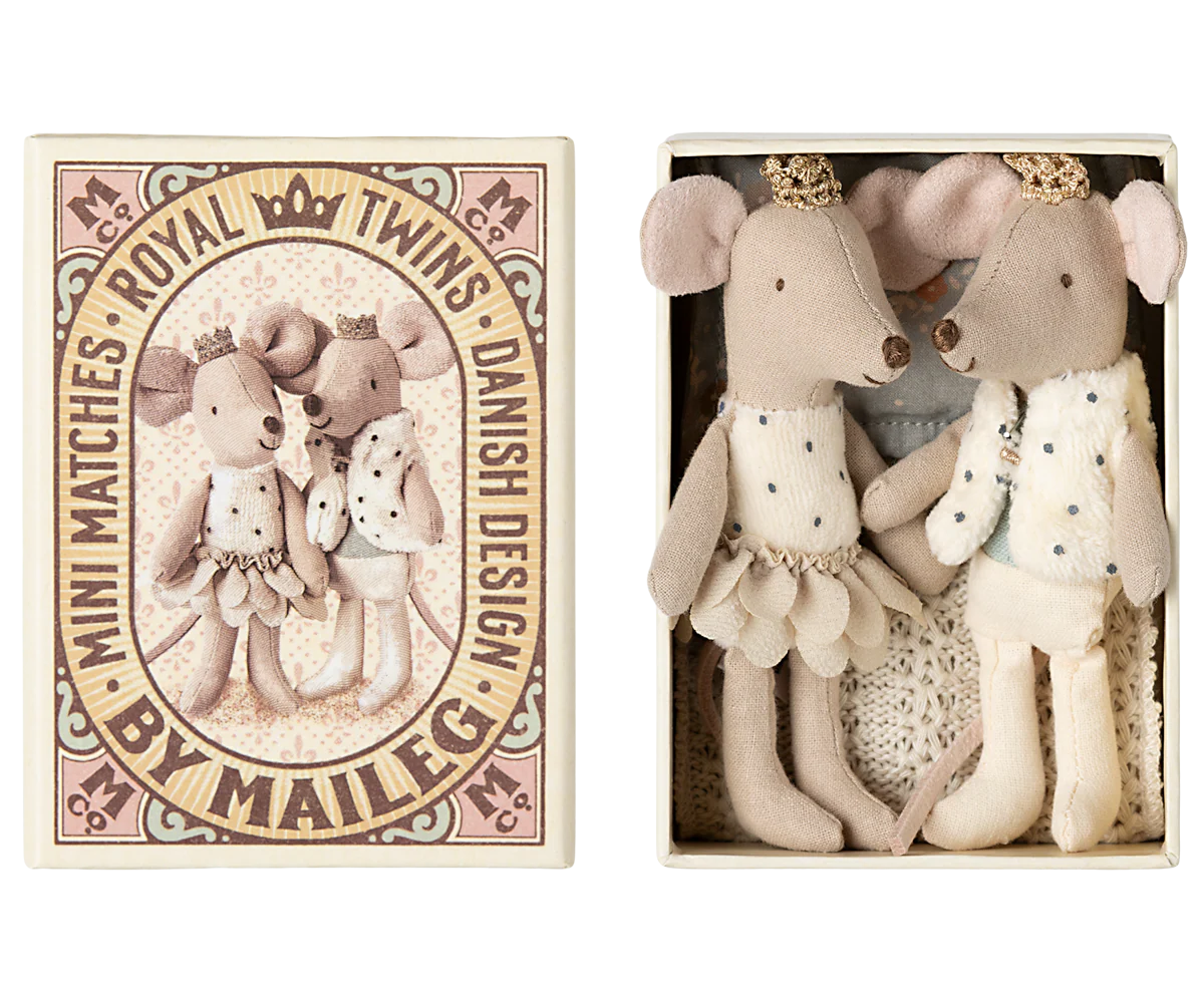 maileg Royal twin mice, Little sister and brother in matchbox