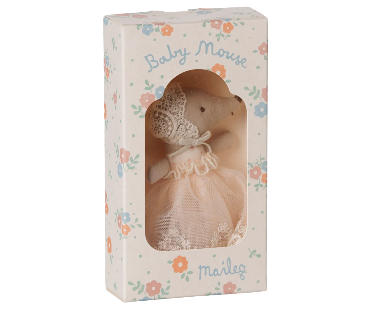 maileg Baby mouse in gown - Powder