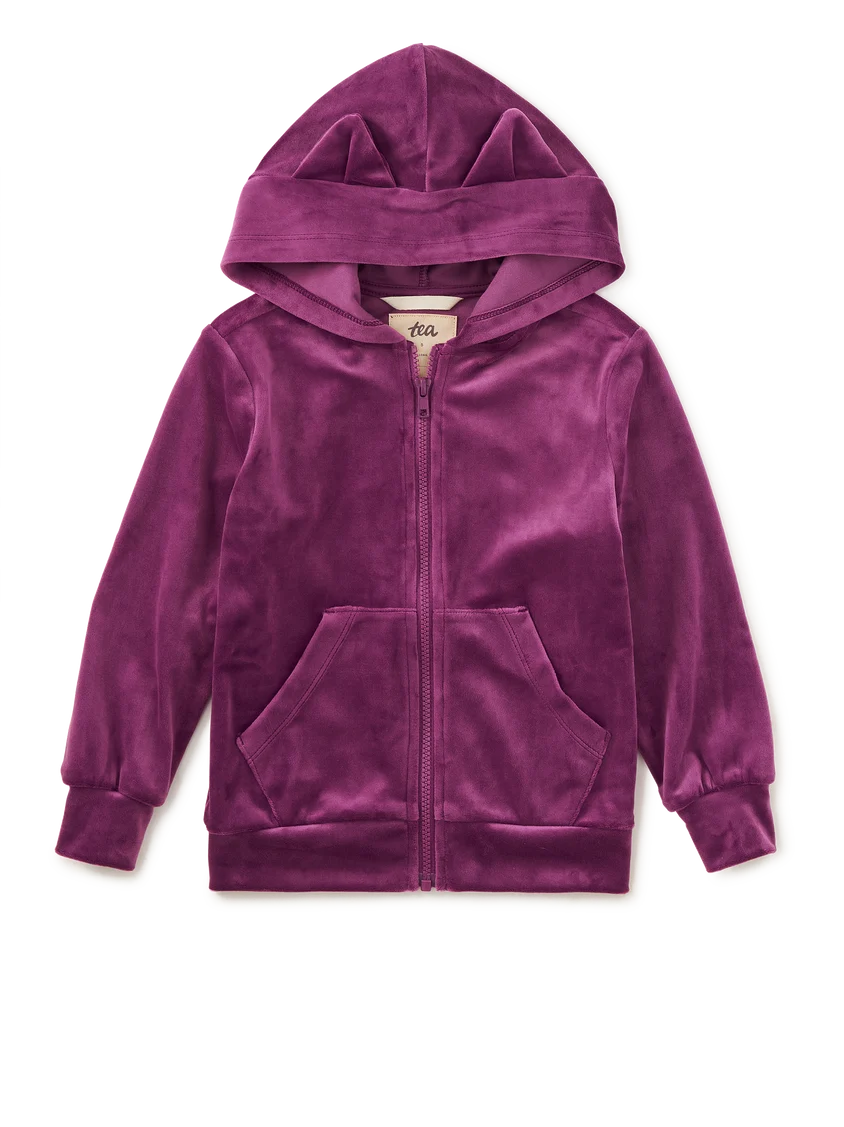 Tea Collection Tea Cat Ear Zip Velour Hoodie