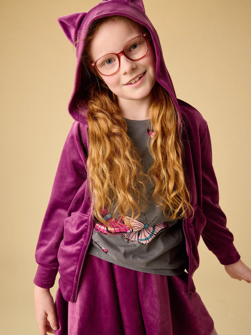 Tea Collection Tea Cat Ear Zip Velour Hoodie
