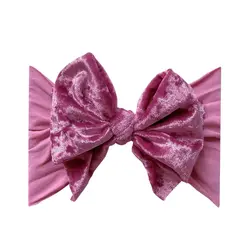 Baby Bling Bows Baby Bling  Velvet Fab  Soft Nylon Headband with Velvet Bow-Pink