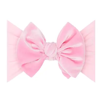 Baby Bling Bows Baby Bling  Velvet Fab  Soft Nylon Headband with Velvet Bow-Pink