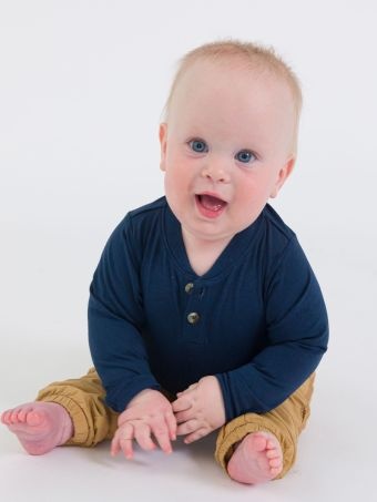 RuffleButts Rufflebutts Knit Long Sleeve 2-Button Henley Bodysuit
