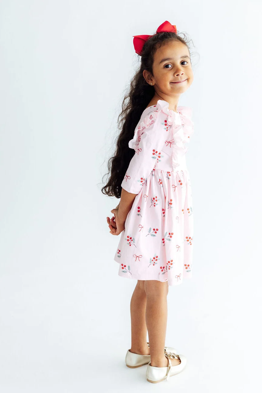 Mila & Rose Mila & Rose 3/4 Winter Berries Sleeve Ruffle Twirl Dress