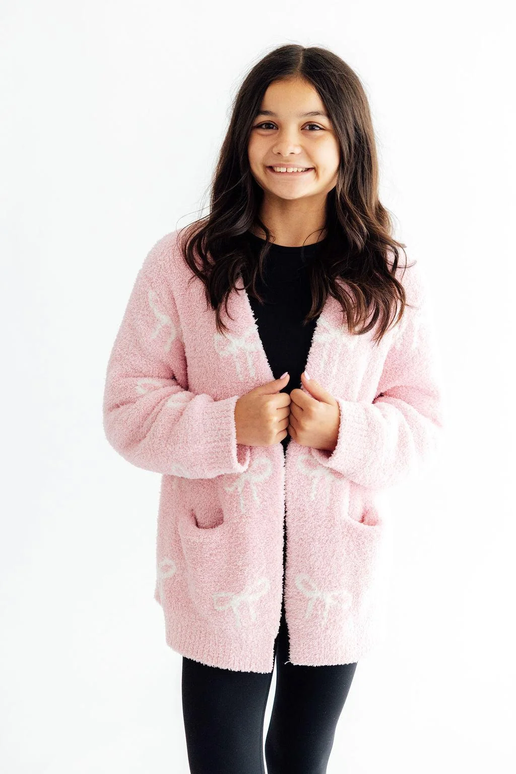 Mila & Rose Mila & Rose Pink/Coconut Bow Cozy Cardigan