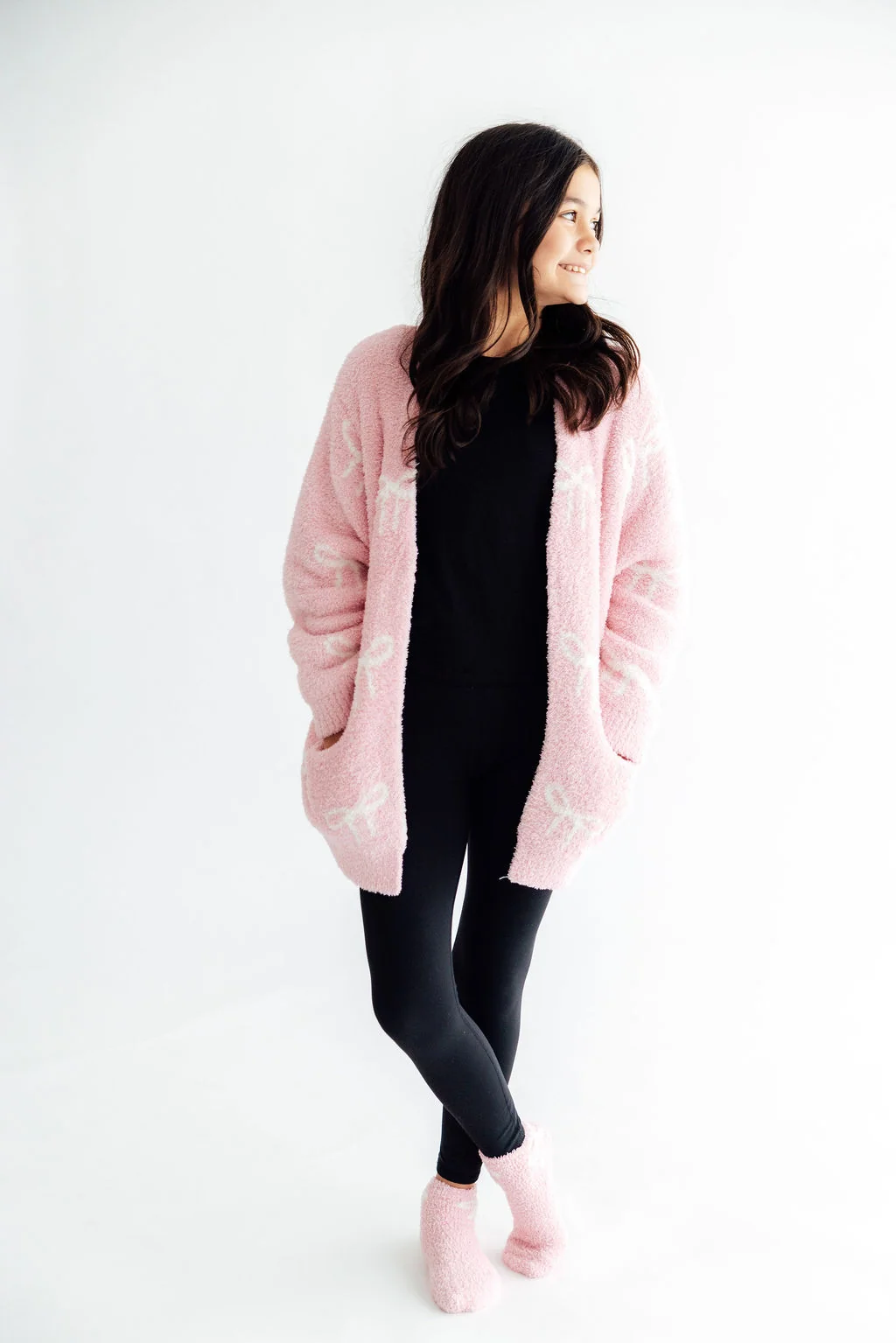 Mila & Rose Mila & Rose Pink/Coconut Bow Cozy Cardigan