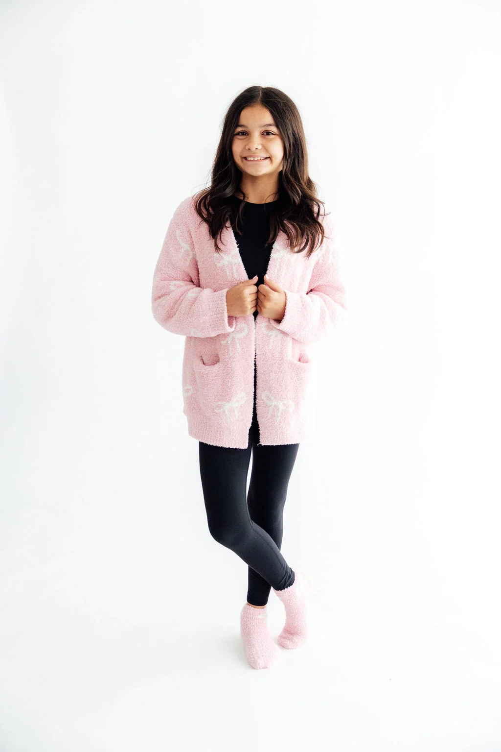 Mila & Rose Mila & Rose Pink/Coconut Bow Cozy Cardigan