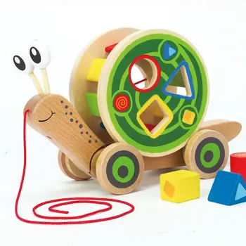 Hape Toys Hape Walk-A-Long Snail - Pull-Along Toy with Shape Sorting