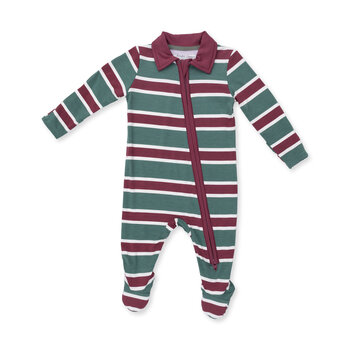 Angel Dear Angel Dear Rugby Stripe Green - Polo 2 Way Zipper Footie