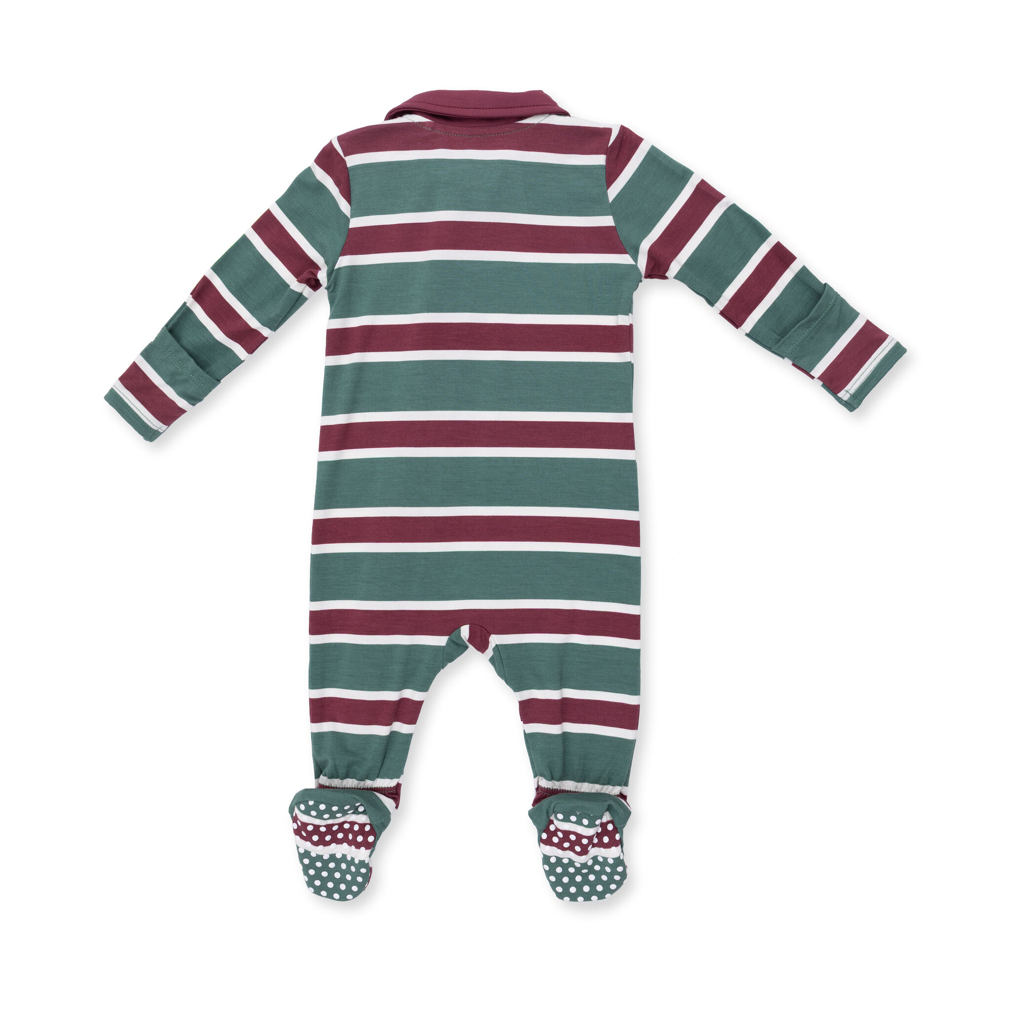 Angel Dear Angel Dear Rugby Stripe Green - Polo 2 Way Zipper Footie