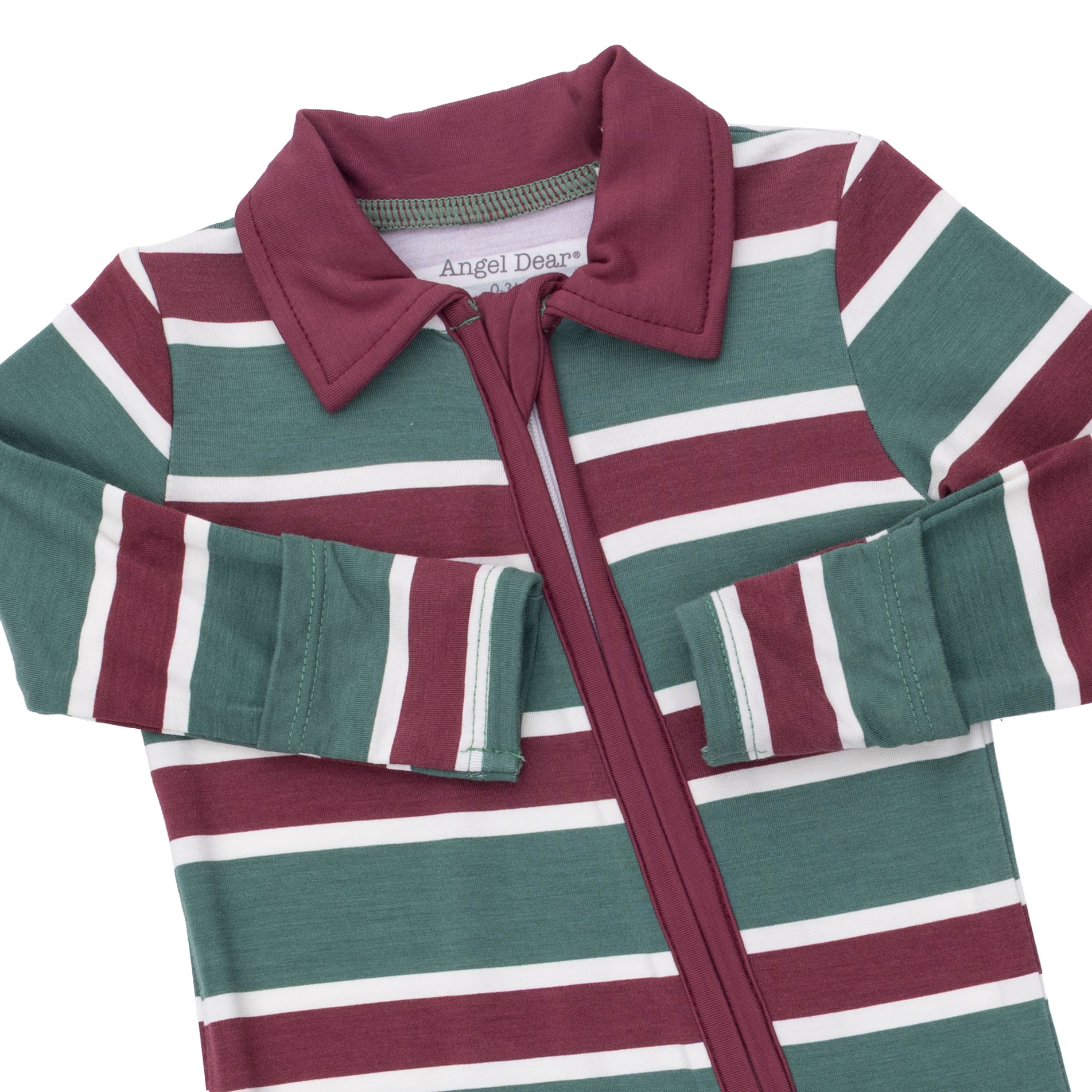 Angel Dear Angel Dear Rugby Stripe Green - Polo 2 Way Zipper Footie
