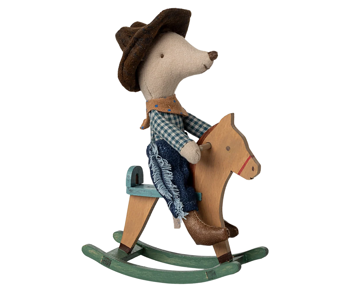 maileg Maileg Cowboy mouse on rocking horse, Little brother