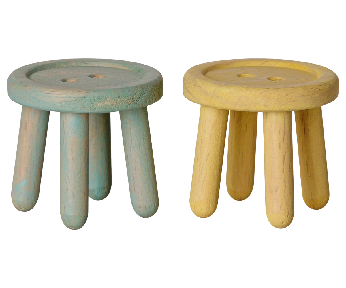 maileg Maileg Stool set, Mouse - Mint/Light yellow