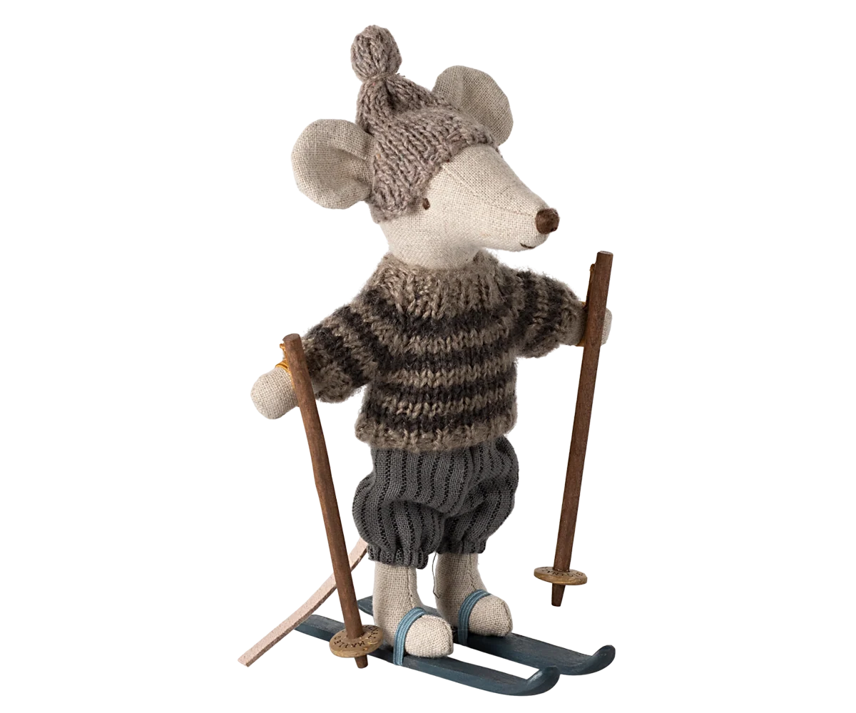 maileg Maileg Winter mouse with ski set, Big brother - Grey