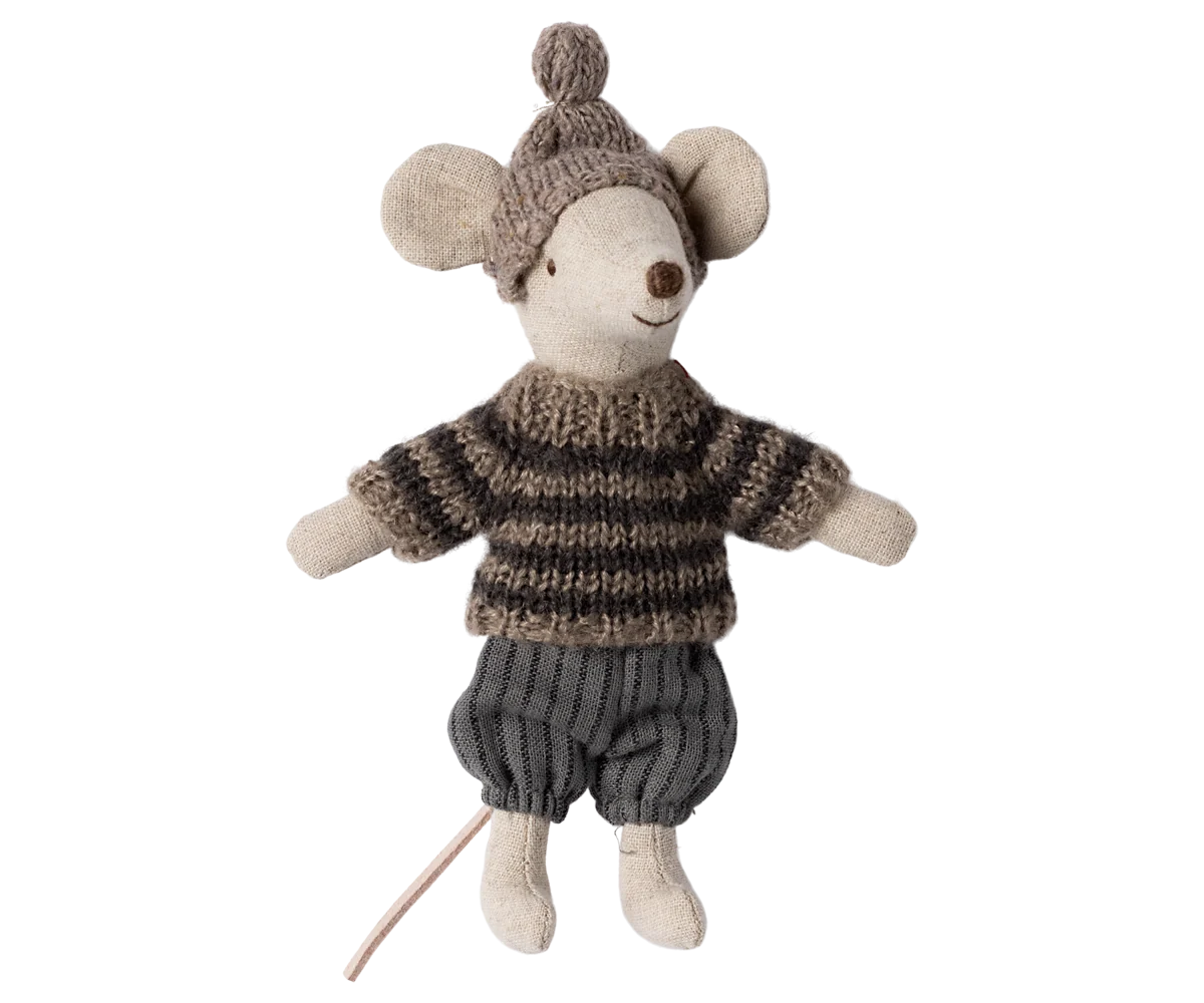maileg Maileg Winter mouse with ski set, Big brother - Grey