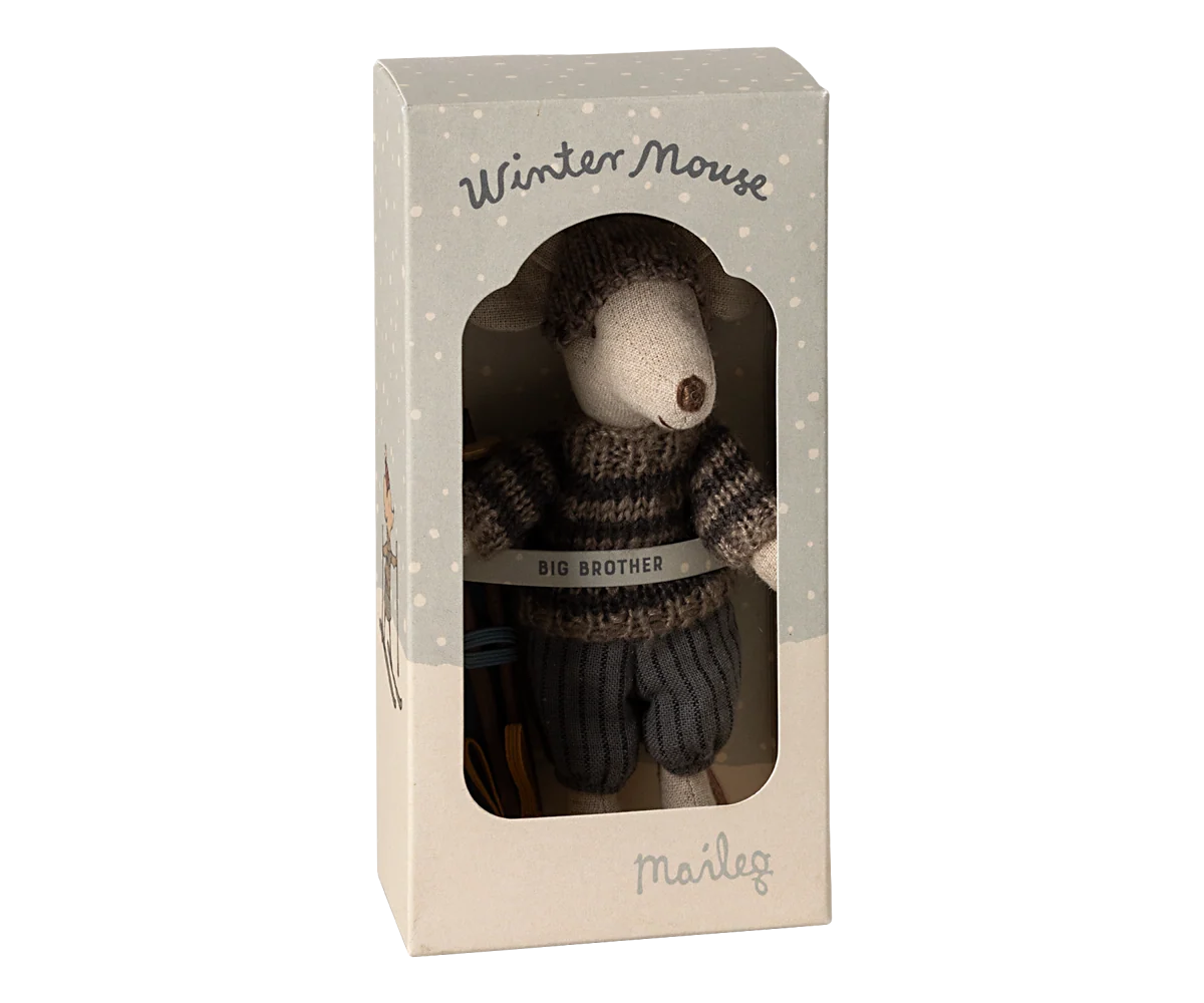 maileg Maileg Winter mouse with ski set, Big brother - Grey