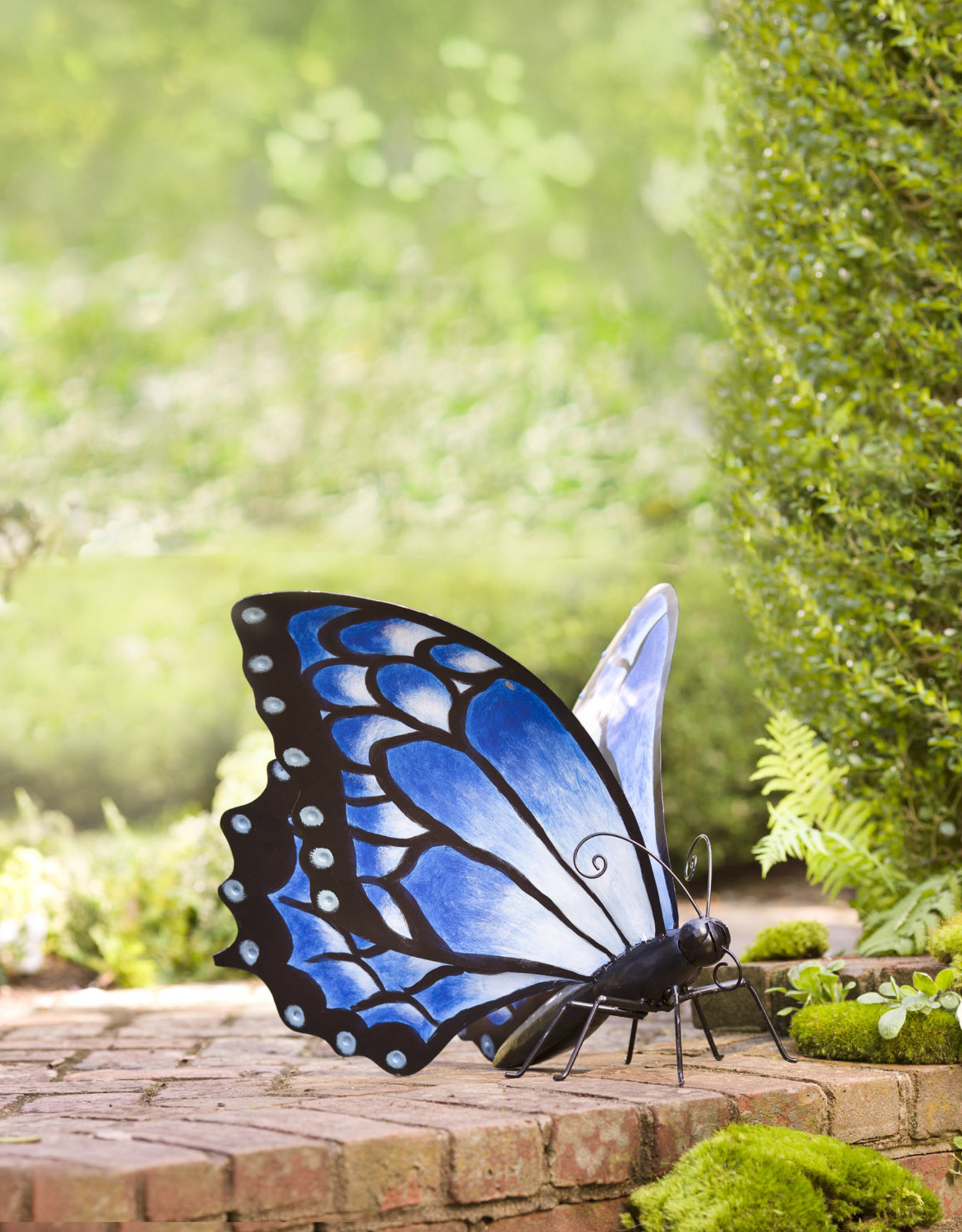 EE3294 Handpainted Blue Metal Monarch Butterfly Outdoor