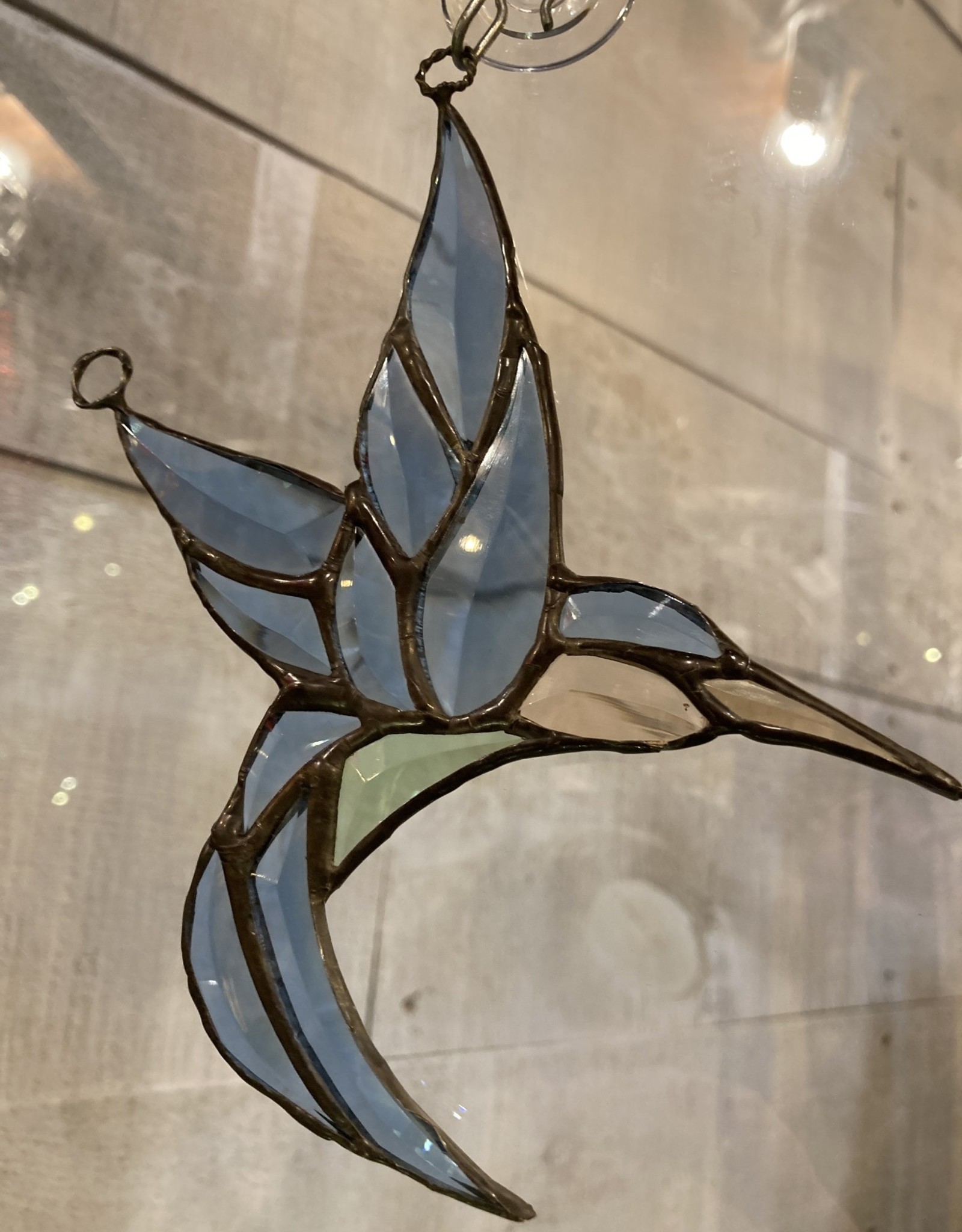 Artist- Andrew Reid ARHUM Bevelled Stain glass Hummingbird  with flower 6.25" x 4" (coming soon)