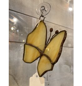 Artist- Andrew Reid ARSG1 Yellow butterfly stained glass, 4"x3.25"