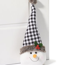 GiftCraft GC7349B Snowman Head Door Stopper, Black Flannel Check