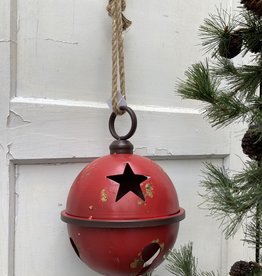 Tri W TW2231 9" Tin Antique Red Jingle Bell with Jute Rope