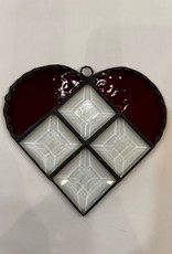 Artist- Andrew Reid ARHRTBV 5" Red and White Stain Glass Heart with 4 Bevels