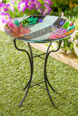 Evergreen EE2GB7005 16" Glass Bird Bath with Stand, Striped Florals