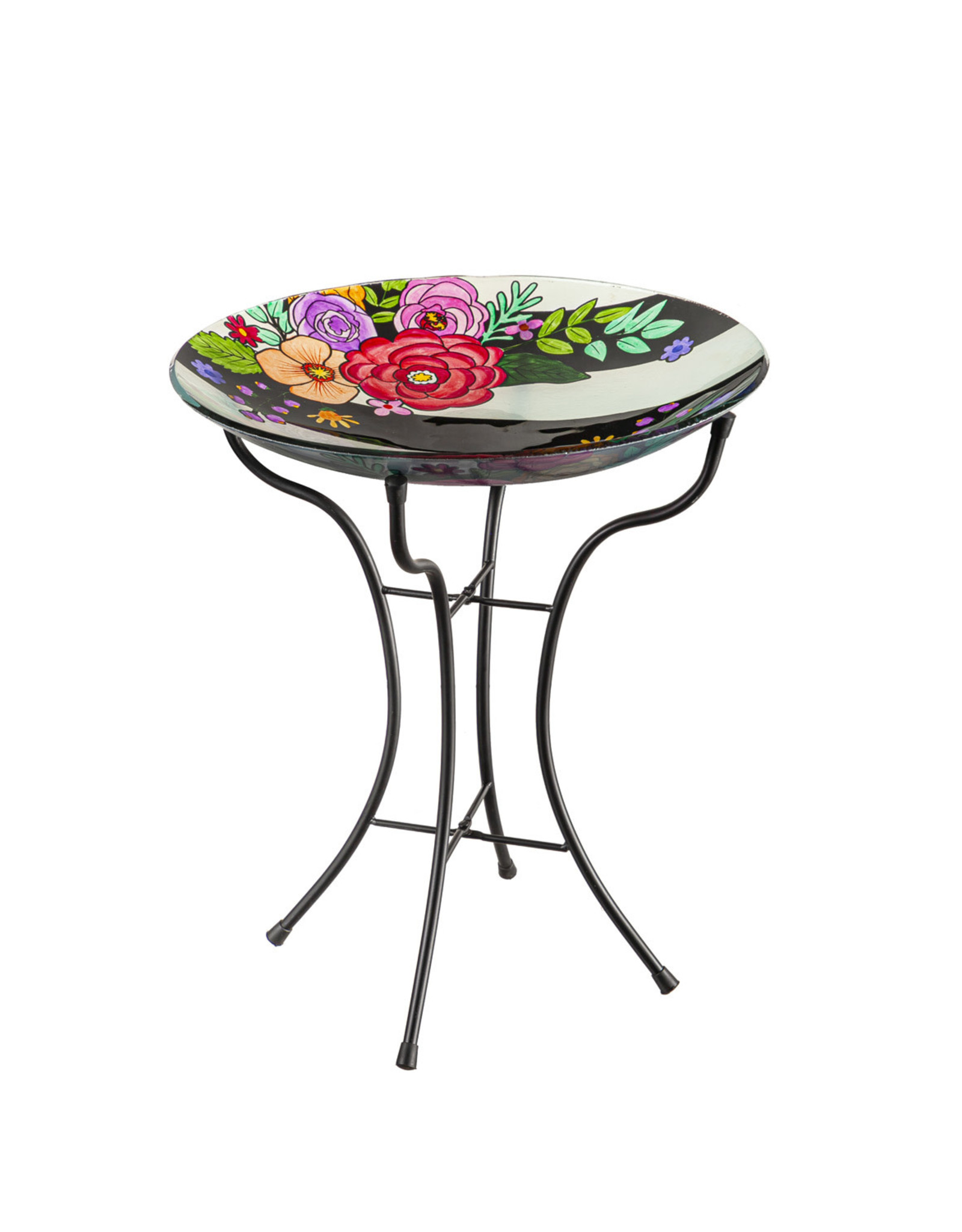 Evergreen EE2GB7005 16" Glass Bird Bath with Stand, Striped Florals