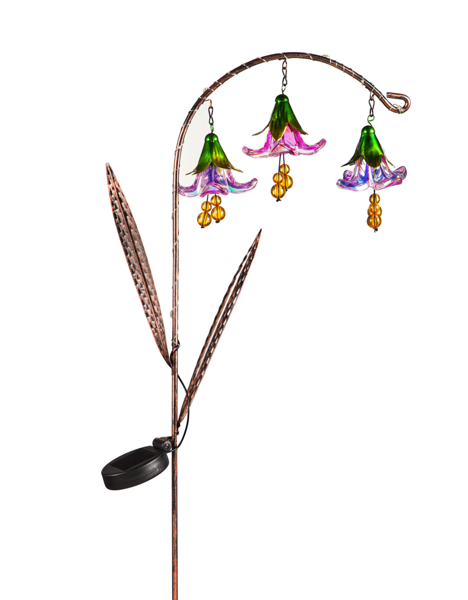 Evergreen 42"H Twinkling Light Solar Garden Stake w/Trio of Glass Flowers