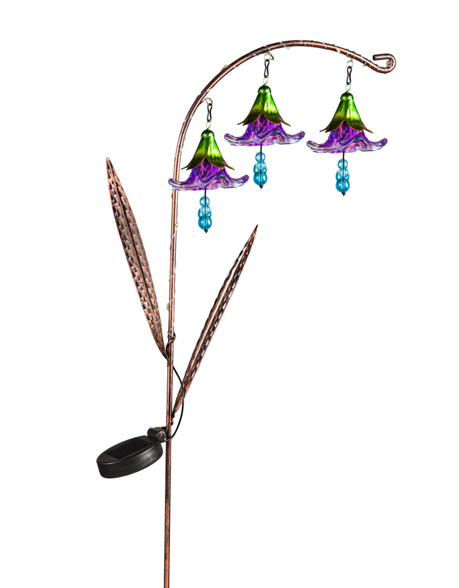 Evergreen 42"H Twinkling Light Solar Garden Stake w/Trio of Glass Flowers