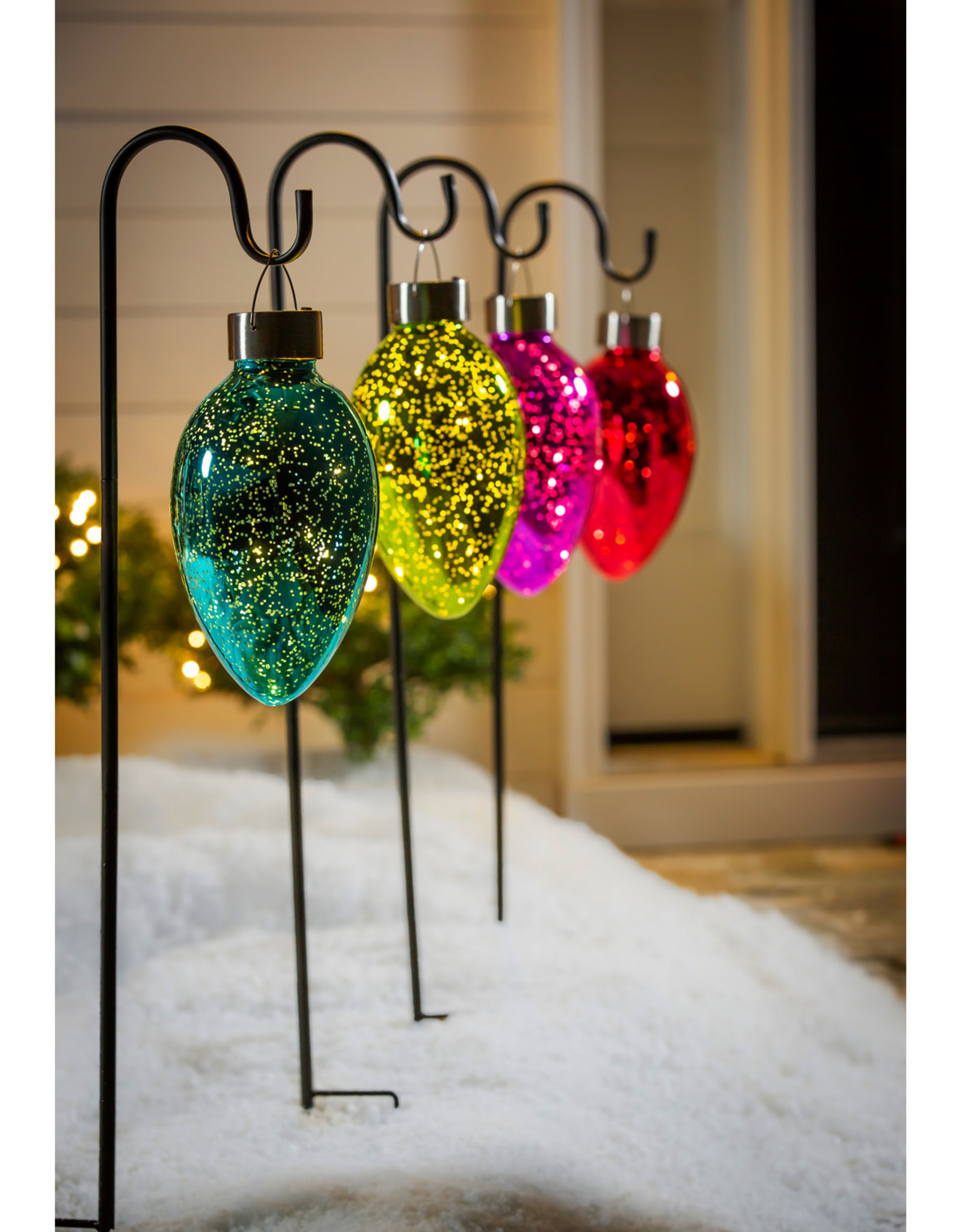 Evergreen Solar Mercury Glass Christmas Light with Shephard's Hook 4 asst't
