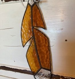 Artist- Andrew Reid ARFEATHER7 Stain glass Feather- Orange with clear tip,  9.5" x 2.125"