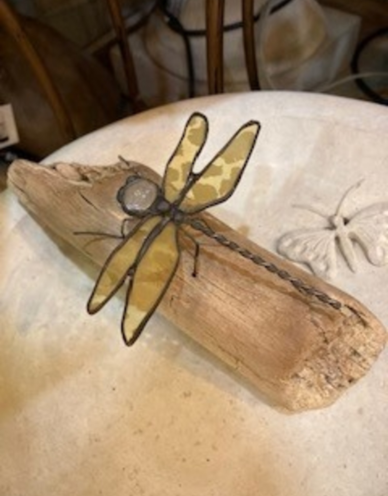 Artist- Andrew Reid ARDFLY Stain Glass  Dragonfly on Driftwood