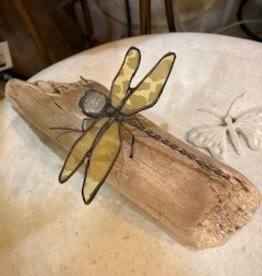 Artist- Andrew Reid ARDFLY Stain Glass  Dragonfly on Driftwood