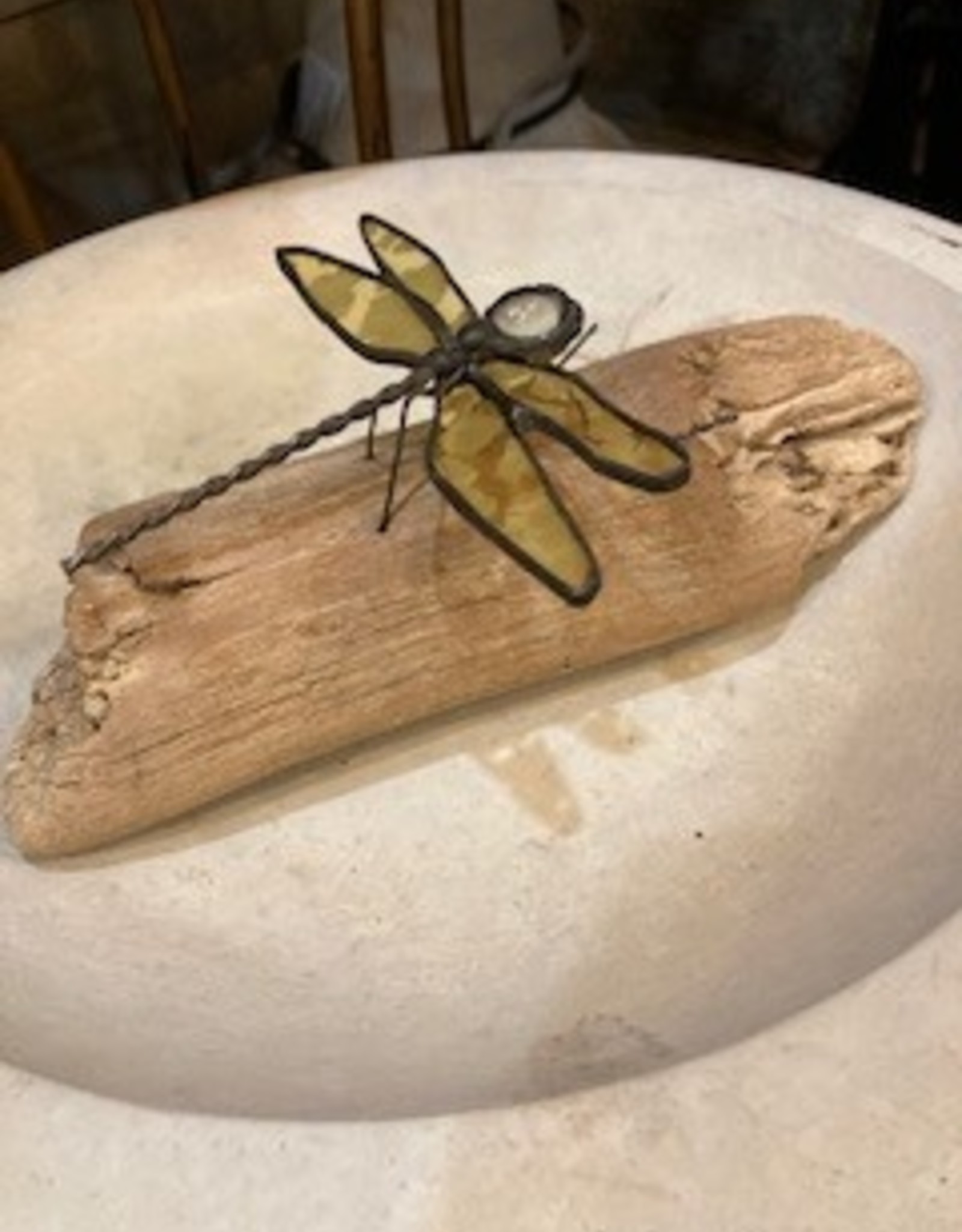 Artist- Andrew Reid ARDFLY Stain Glass  Dragonfly on Driftwood