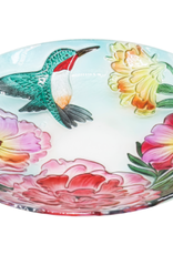 Evergreen EE2SP6285 18" Solar Hand Painted Embossed Glass Birdbath w Stand , Floral Hummingbird