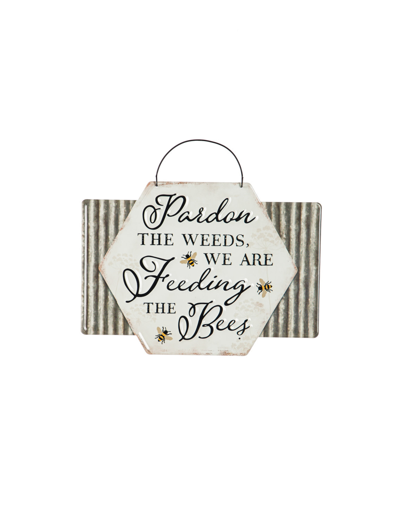 Evergreen EE47M3689 Pardon the Weeds We are Feeding the Bees, Metal Garden Sign