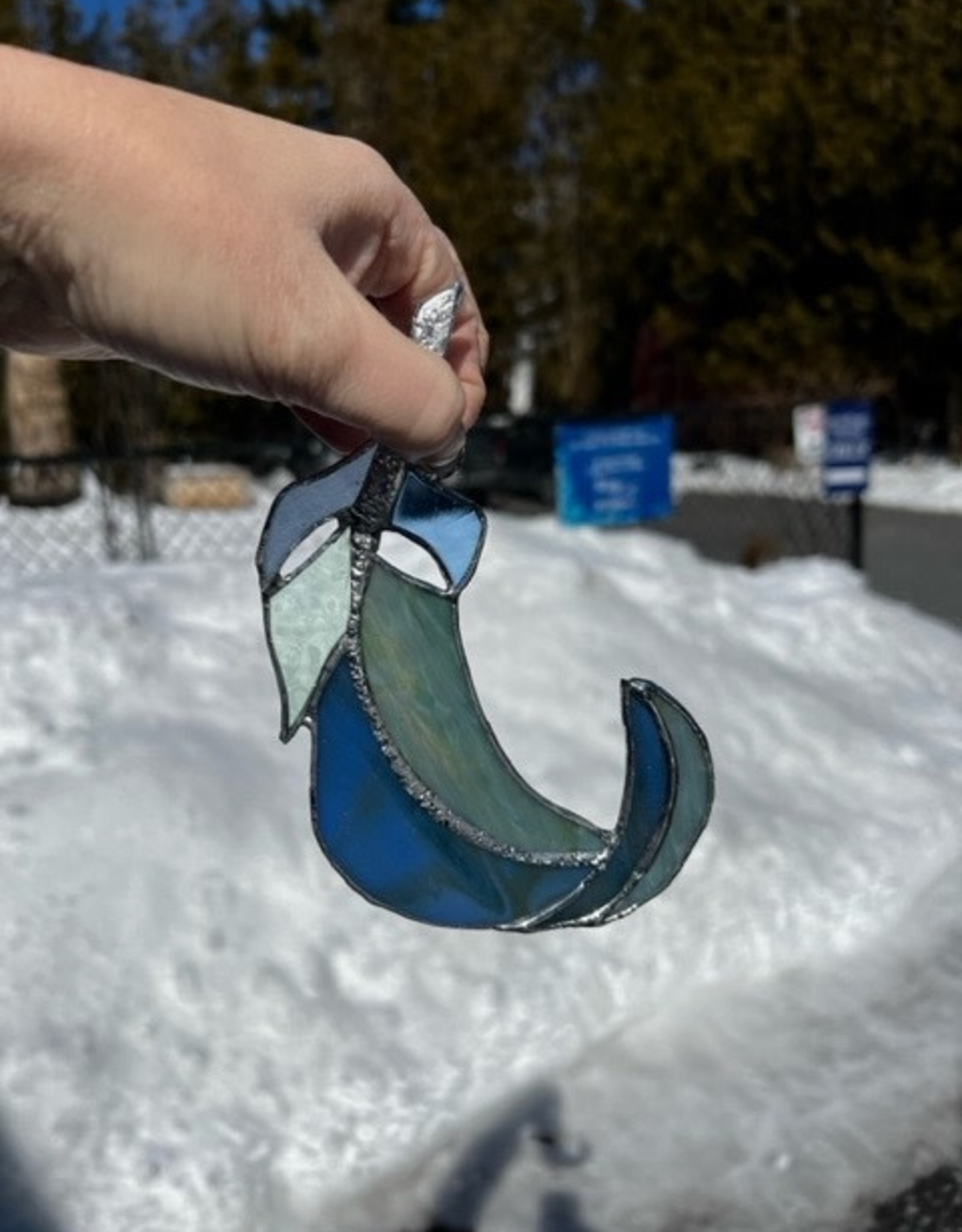 Artist- Andrew Reid ARFTHRCRV - Deep Curved Stained Glass Feather with Youghiogheny Glass