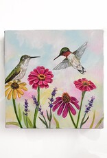 Alicia Galambos (PV Art) AGTSGARDEN   Taylor's Garden, Ruby-Throated Hummingbirds, original 8x8 on canvas