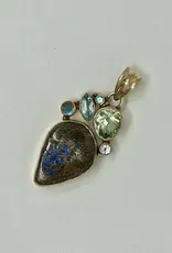 Element Earth ELE001 Pendant Opal with aquamarine stones in nickel free sterling silver setting