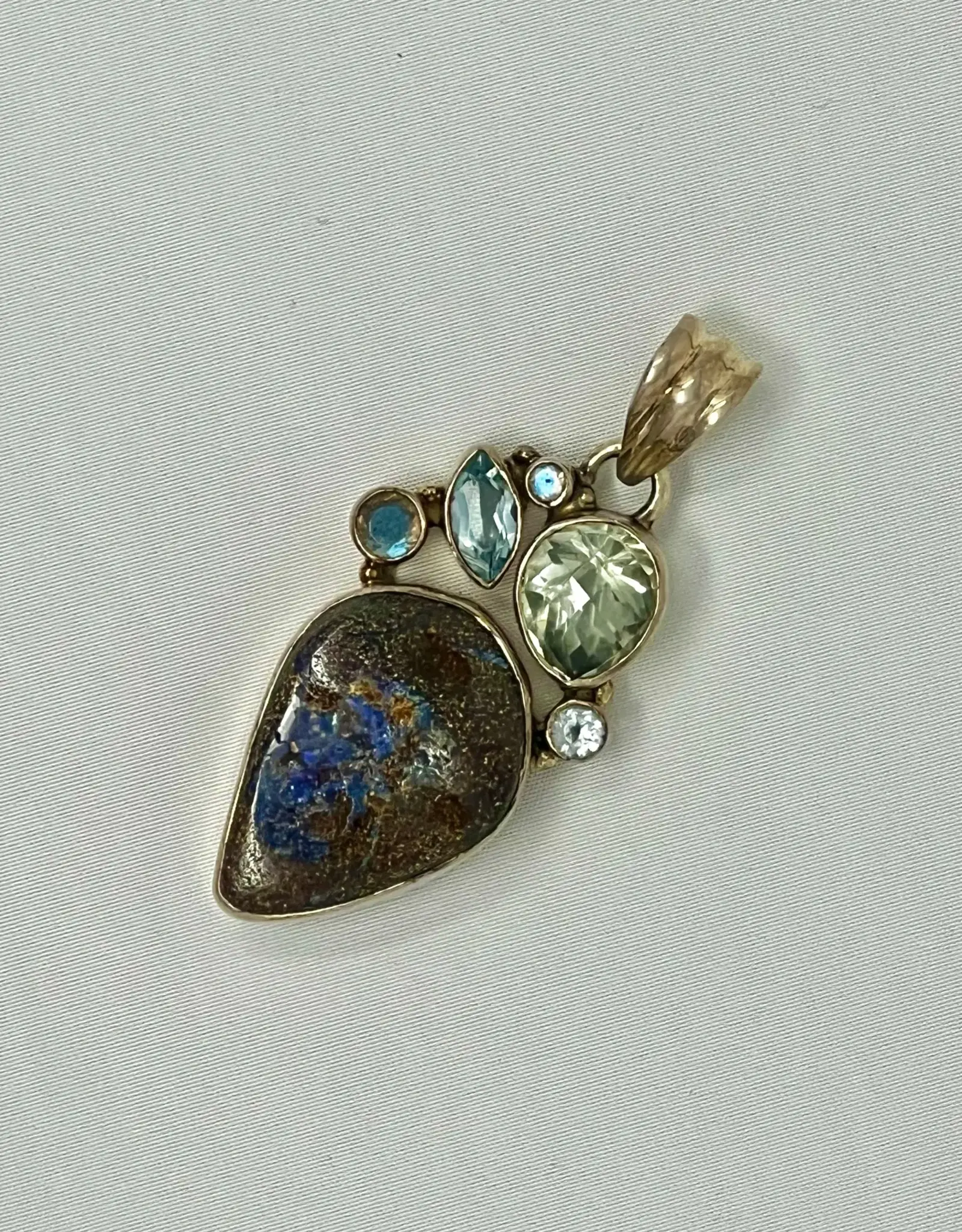 Element Earth ELE001 Pendant Opal with aquamarine stones in nickel free sterling silver setting