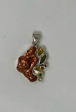 Element Earth ELE007 Raw Copper, citrine and peridot  Pendant Sterling Silver Nickel Free
